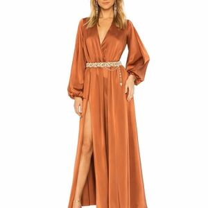Michael Costello Rust Orange Satin Maxi Dress NO ORIGINAL BELT. ALTERNATE YES.